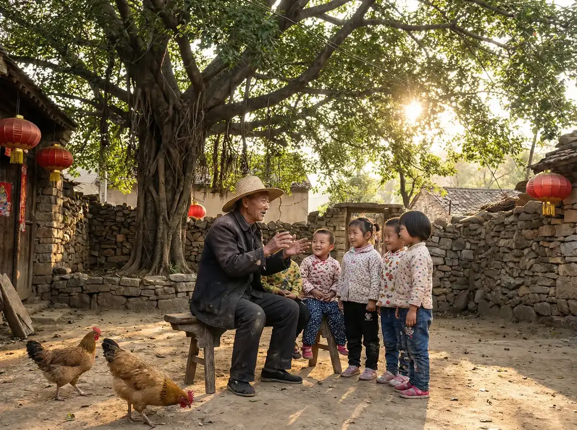 老人在大榕树下给孩子们讲故事 - 识汝不识丁 电视剧 乡村记忆